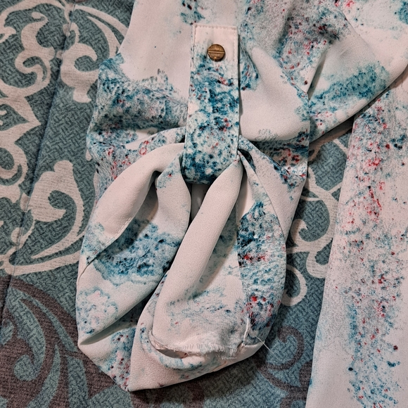 Trendy Mossimo teal watercolor splatter top, L - Picture 4 of 13
